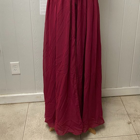 JJ's House Burgundy A-line Deep V Floor-Length Chiffon Formal Dress Sz 8 269486 - Picture 8 of 9